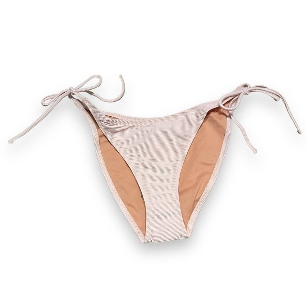 J. Crew Ribbed Curve-Waist Cheeky‎ String Bikini Swim Bottom in Light Pink Sz M